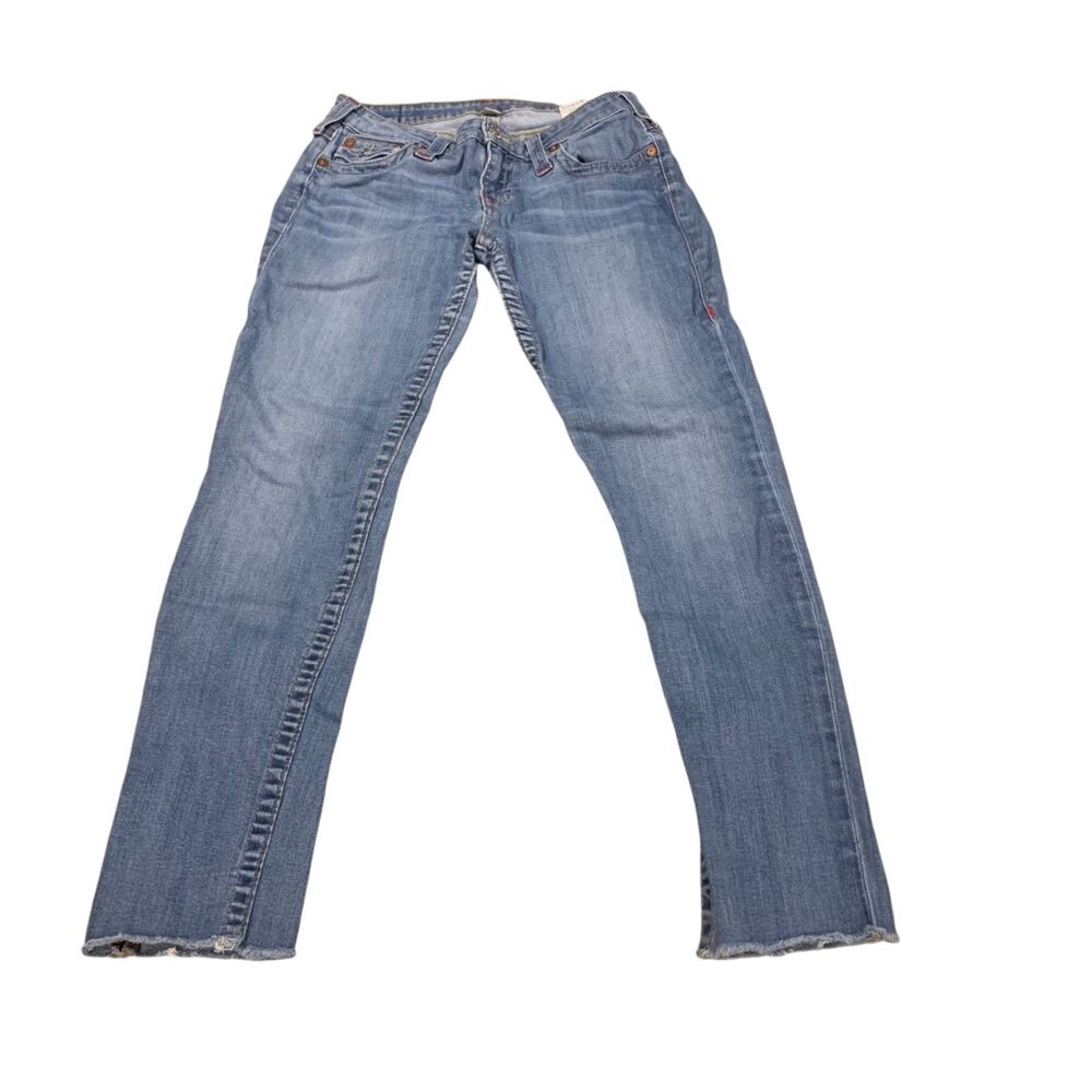 True Religion Womens Azalea Skinny Raw Hem Jeans 30 Casual Festival Light Wash